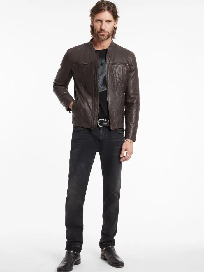 Clearance John Varvatos BRANDO BAND COLLAR JACKET CHARCBROWN