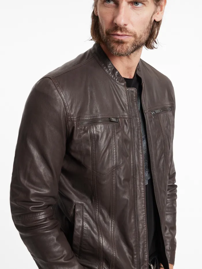 Clearance John Varvatos BRANDO BAND COLLAR JACKET CHARCBROWN