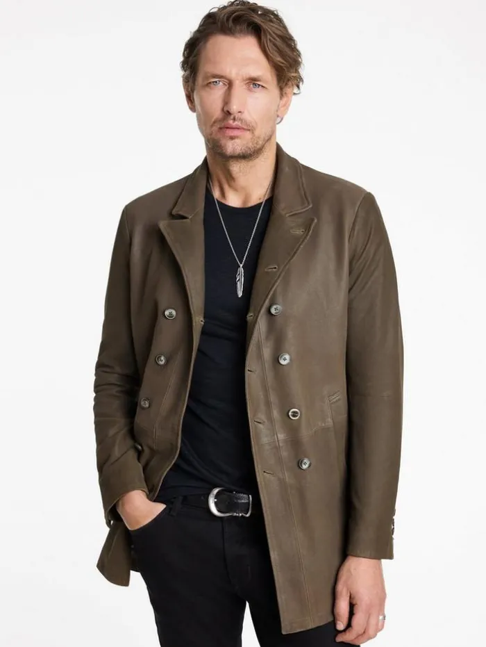 Best Sale John Varvatos CUT-AWAY DOUBLE BREASTED COAT TWINEBROWN