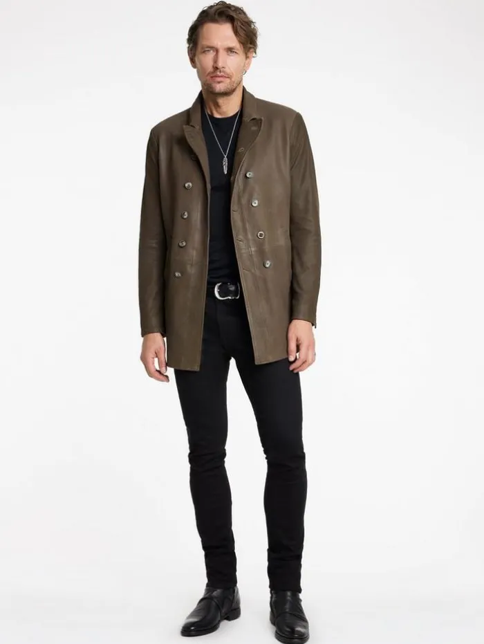 Best Sale John Varvatos CUT-AWAY DOUBLE BREASTED COAT TWINEBROWN