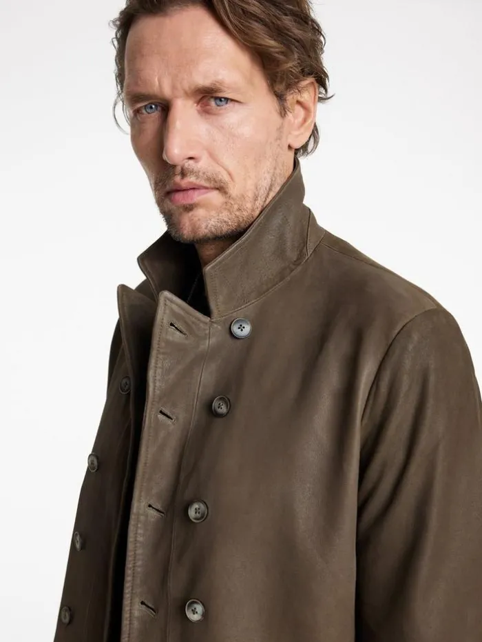 Best Sale John Varvatos CUT-AWAY DOUBLE BREASTED COAT TWINEBROWN