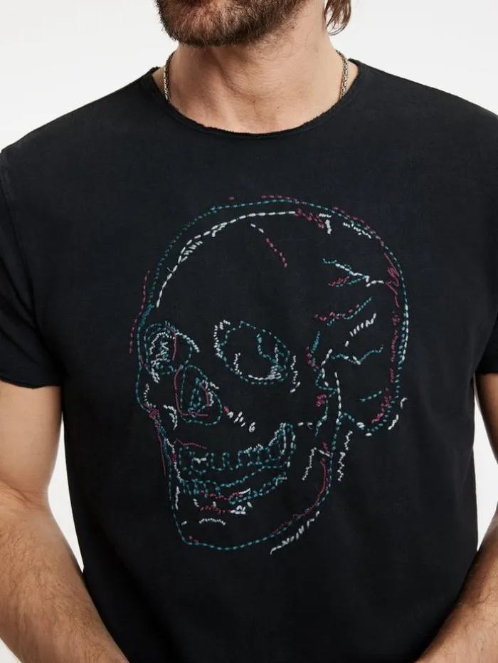 Best Sale John Varvatos EMBROIDERED SKULL TEE BLACK