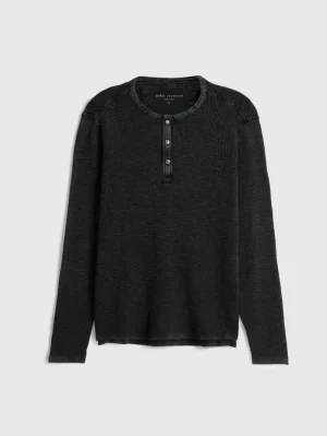 Fashion John Varvatos MEMPHIS WAFFLE HENLEY BLACK