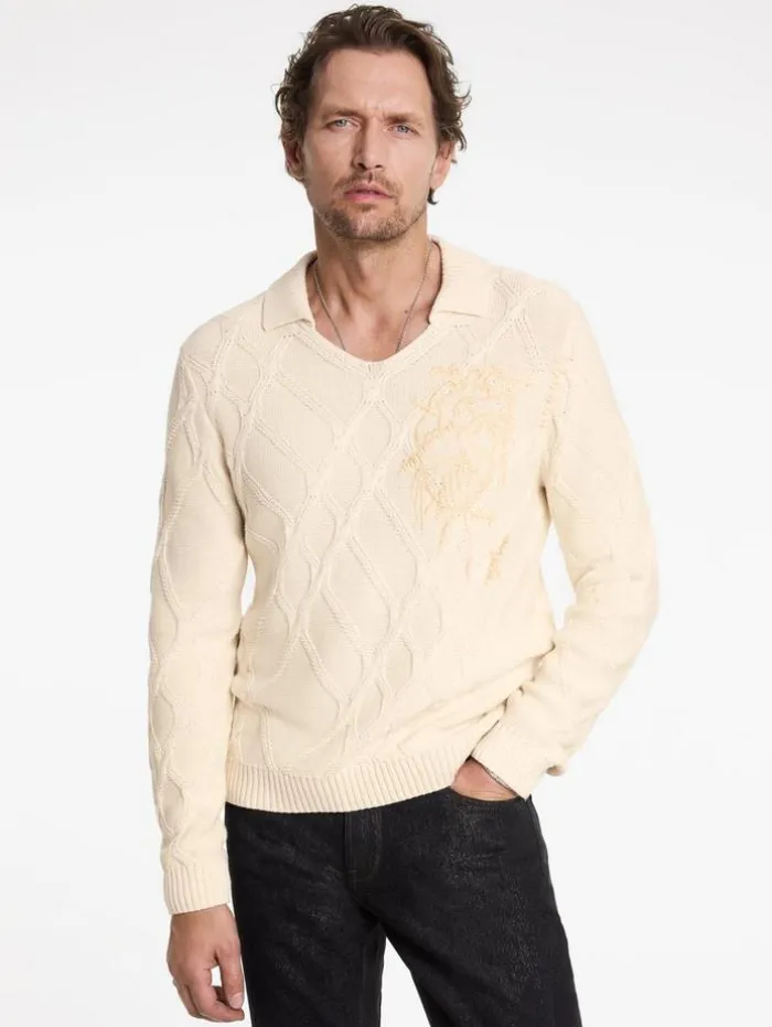 Clearance John Varvatos ROBIN SWEATER POLO ECRU