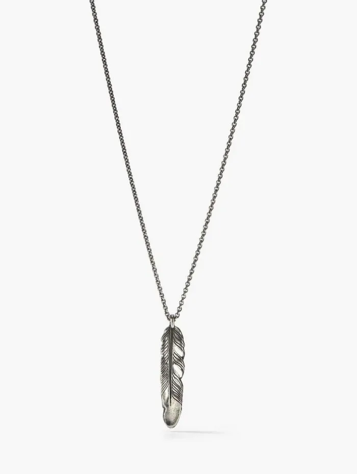 New John Varvatos SILVER FEATHER NECKLACE BLACK