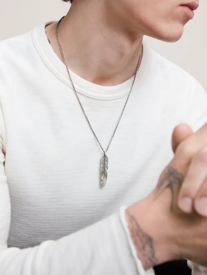 New John Varvatos SILVER FEATHER NECKLACE BLACK