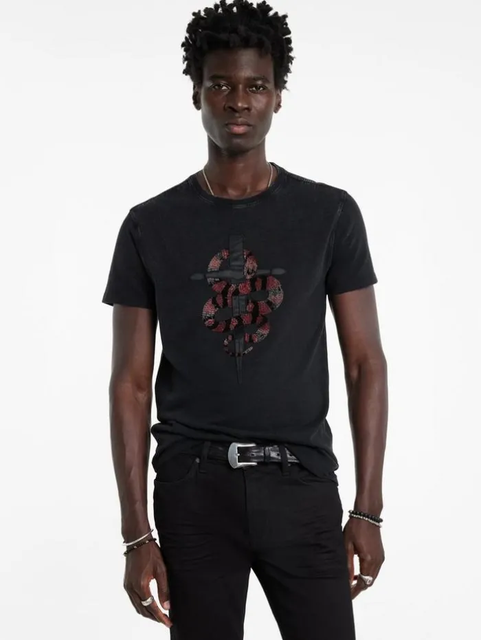 Outlet John Varvatos SNAKE AND DAGGER TEE BLACK