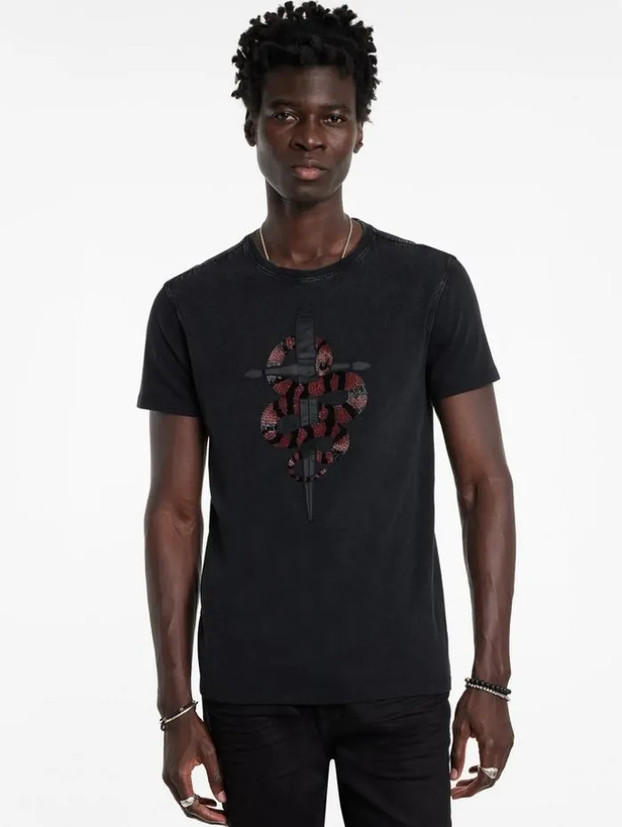 Outlet John Varvatos SNAKE AND DAGGER TEE BLACK