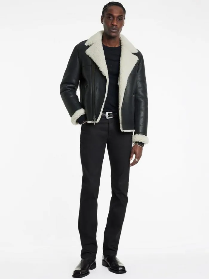 Best Sale John Varvatos STERLING SHEARLING BIKER JACKET BLACK