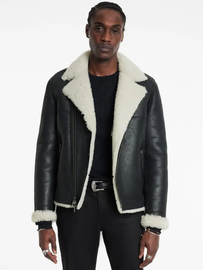 Best Sale John Varvatos STERLING SHEARLING BIKER JACKET BLACK