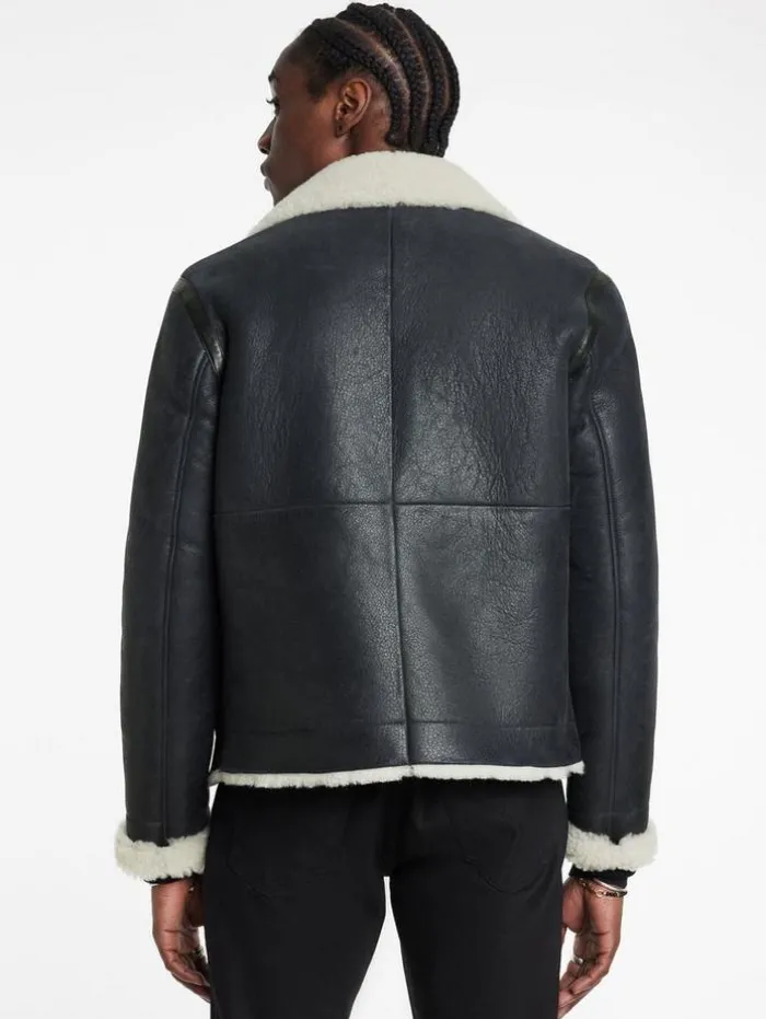 Best Sale John Varvatos STERLING SHEARLING BIKER JACKET BLACK