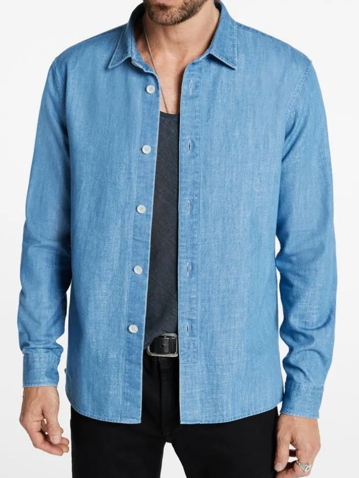 Shop John Varvatos VINTON SHIRT DUSTEDBLUE