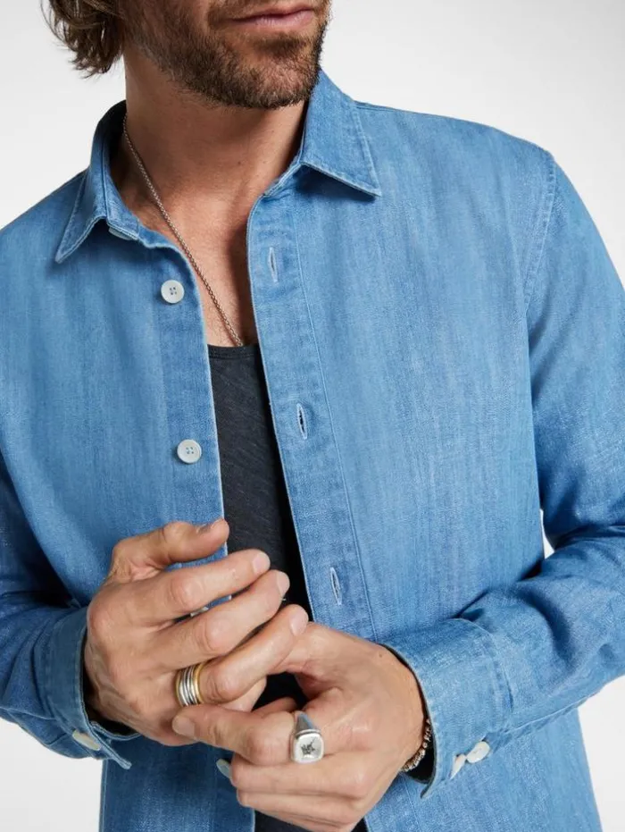 Shop John Varvatos VINTON SHIRT DUSTEDBLUE