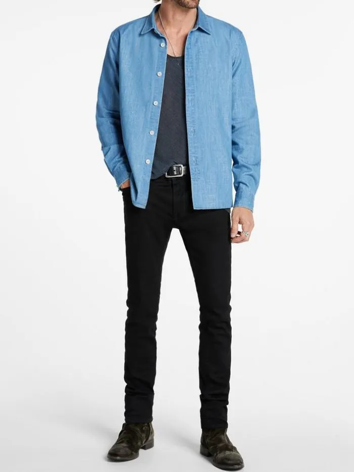 Shop John Varvatos VINTON SHIRT DUSTEDBLUE